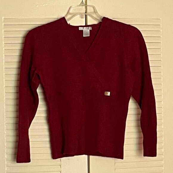 100% Italian Merino Wool Burgundy Long Sleeve Sweater By Sarah Spencer* - Picture 1 of 8